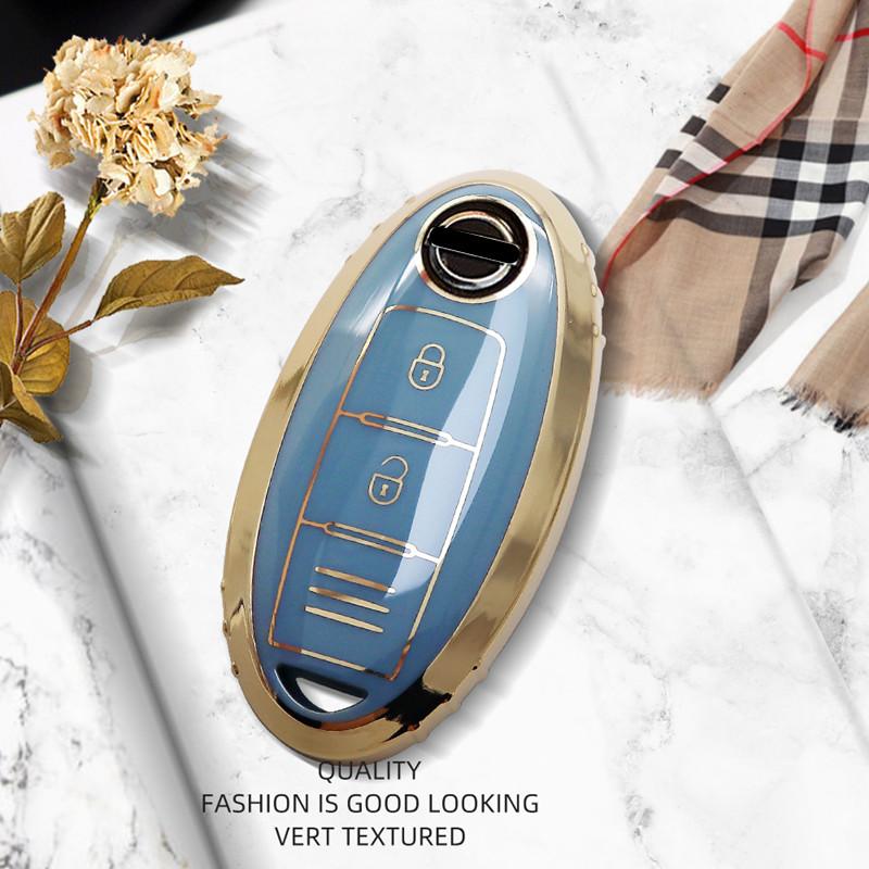 Luxuriöse goldene Fernbedienung Autoschlüssel-Hülle für Nissan Qashqai Juke J10 J11 X-Trail T32 T31 Kicks Tiida Pathfinder Murano