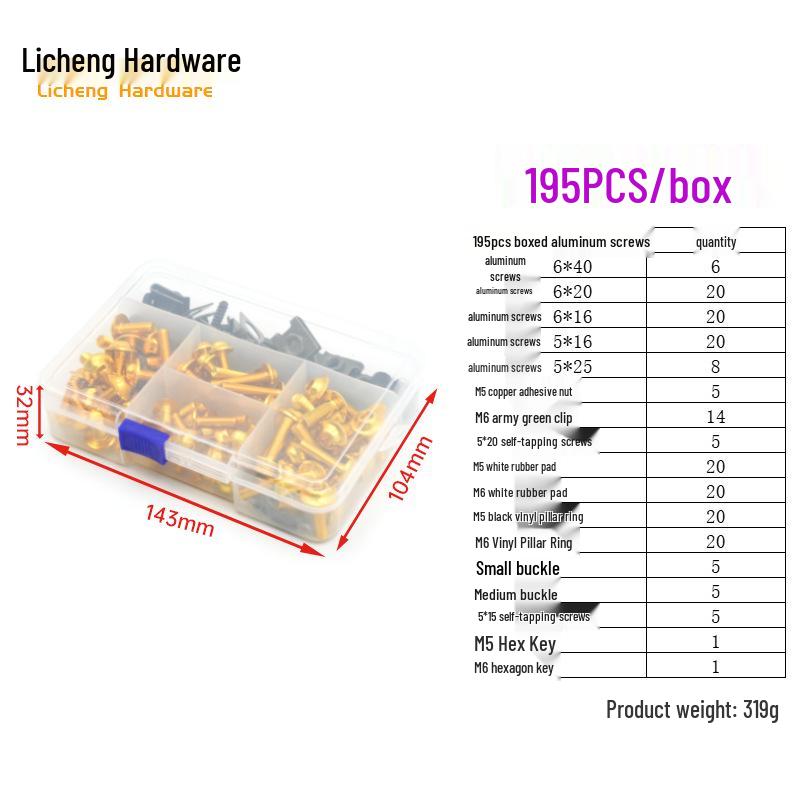 Śruby kolorowe do szyby motocyklowej ze stopu aluminium (177/183/198 szt.)