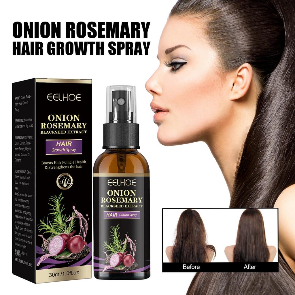 EELHOE Spray capillaire oignon romarin Hydratation profonde Cuir chevelu Lisse & Brillant Spray revitalisant pour cheveux