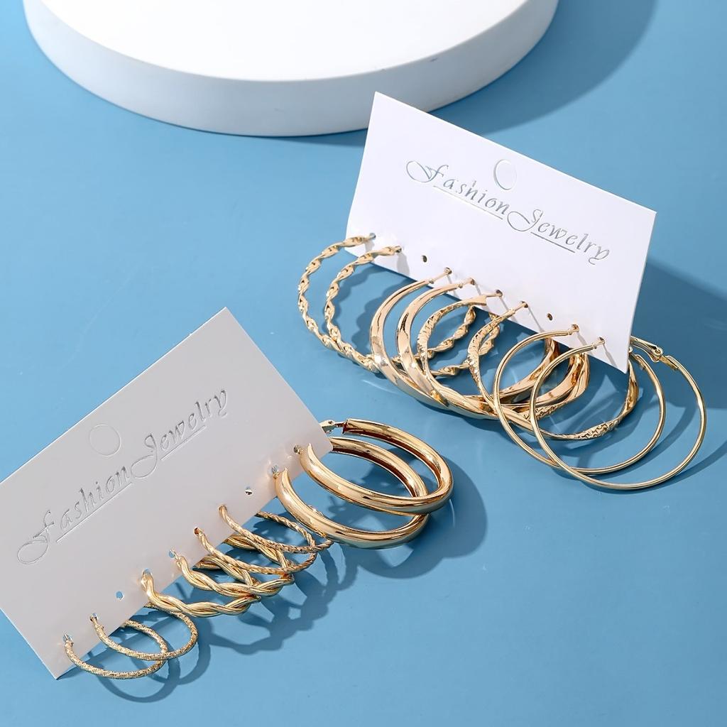 Simple Large Circle Metal Irregular Circle Stud Earrings Set - Creative And Personalized Ear Jewelry - 8-piece Earring Set