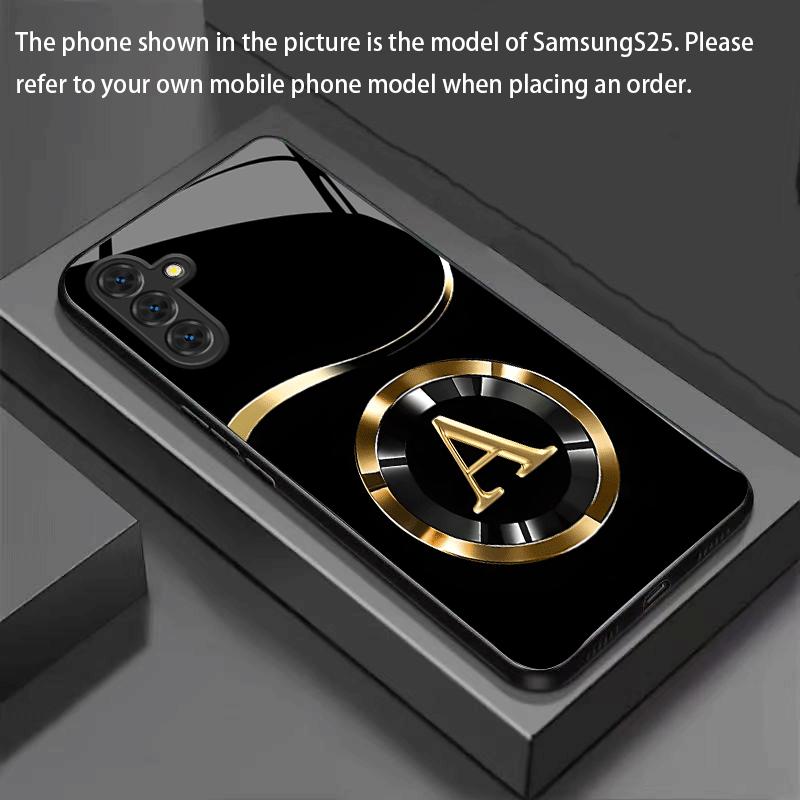 Funda de cristal para teléfono con letra A curva metálica adecuada para Samsung Galaxy S26 S25 S24 S22 S21 S20 FE/Ultra/Plus funda trasera anticaída