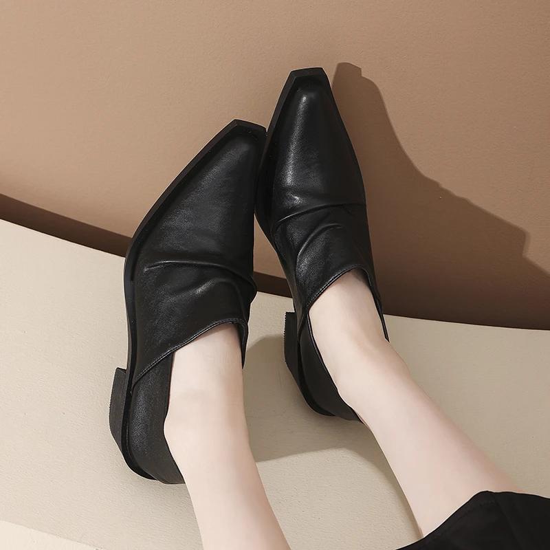 Fashion Deep Mouth French High Heels Women 2025 New Autumn Retro Small Leather Shoes Block Heel Single Shoes