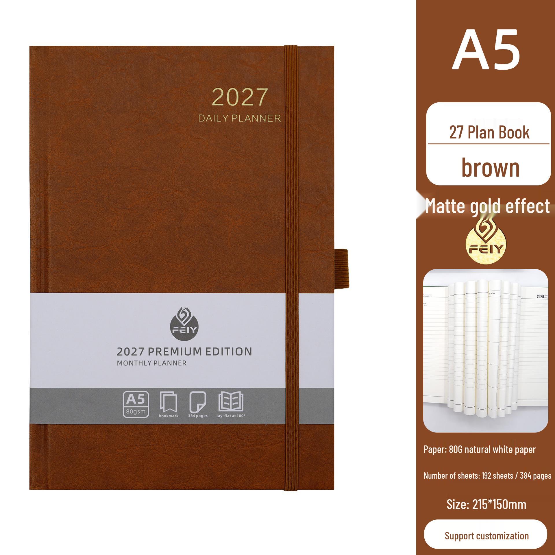 2027 Embossed One Page Per Day Planner - English Yearly Schedule Notebook with Customization January-December 2027