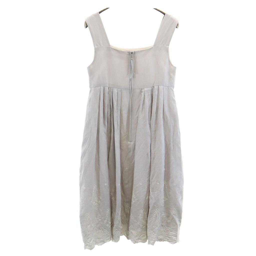 FOXEY Made In Japan Linen Cami One Piece 38 Gray Lace Embroidery Women Used