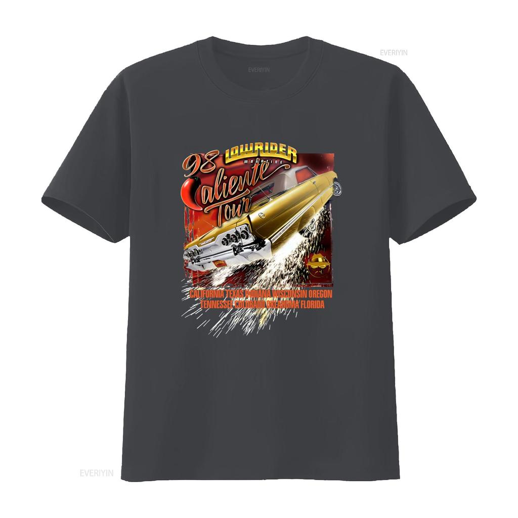Vintage Lowrider Magazine 1998 Caliente Tour Car T Shirt Retro 90s Cholo Style vintage Washed streetwear fashion Soft graphic