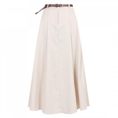 Shop   Women Belt BAck BAnd A Line Long Skirt Egg Wsk 20664 Beige