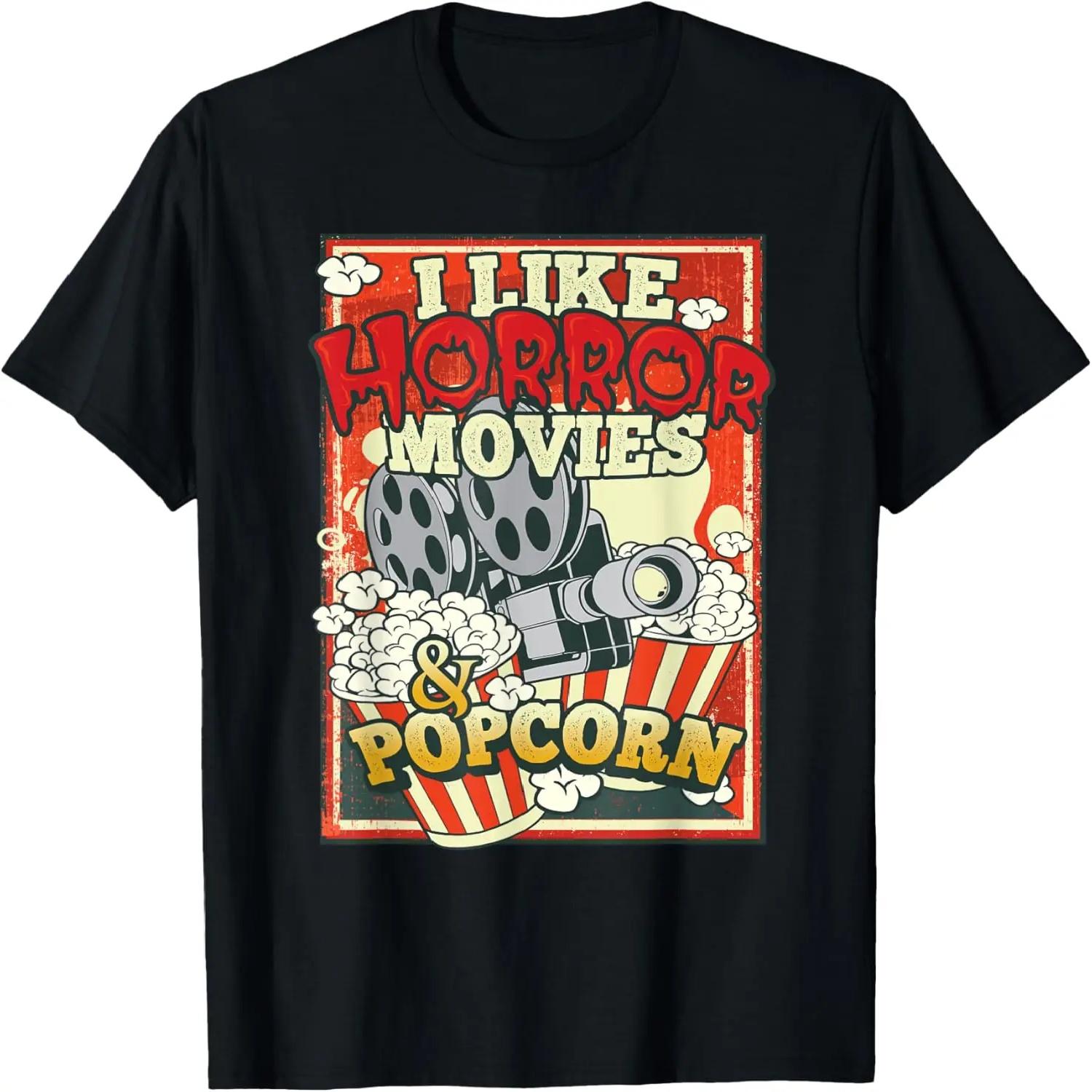 I Like Horror Movies & Popcorn Vintage Graphic T-Shirt S