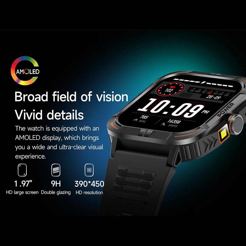 ZW69 AMOLED Screen Smart Watch Dafit App Health Monitor Waterproof Sports Watch with Flashlight