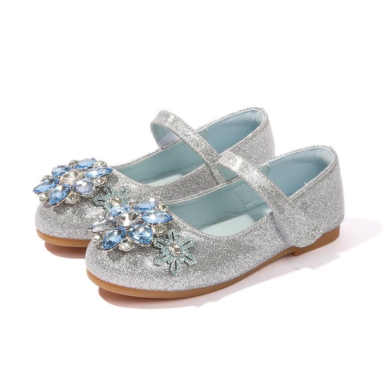 Aisha Dívčí princeznovské boty Jaro a podzim Nové modré křišťálové boty Dívčí kožené boty Dívčí jednobotky Dětské baleríny