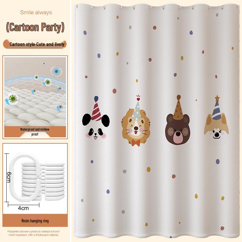 Shower Curtain with Cute Cartoon Design - Dry & Wet Separation, Punch-Free Installation