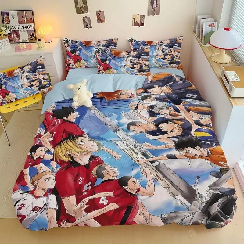 Cartoon Anime Haikyuu Bedding Set Volleyball Boys Duvet Cover Set 3D Printed Quilt covers  Single Double Bed Linen for Teens