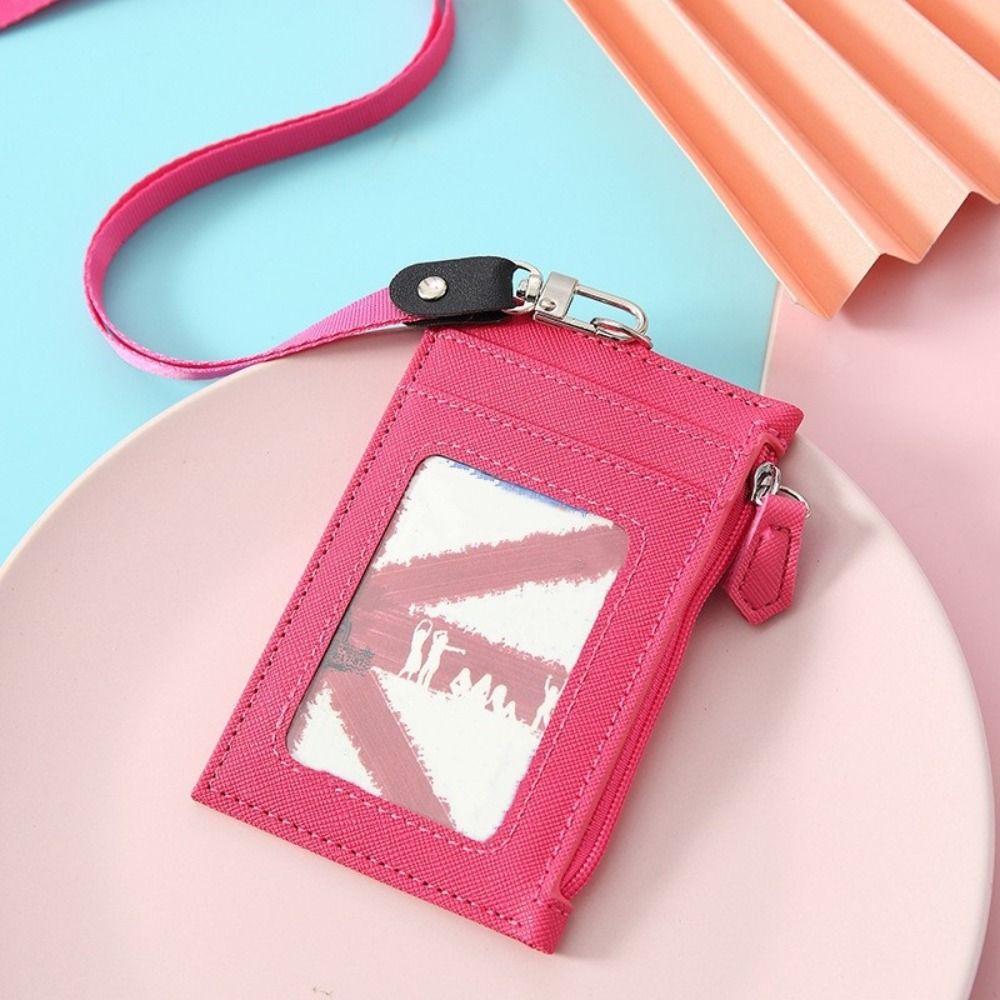 Neck Lanyard Student Card Bag PU Leather ID Card Holder Fashion Card Badge Holder  Men Women