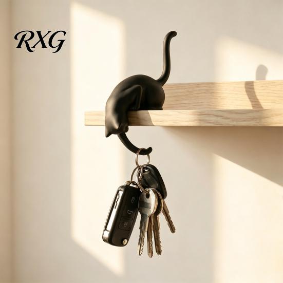 Creative Jewelry Hook Cat with Lantern, 3D Printed LED Light Decorative Modern Entryway Decor Wall Hook, Shelf for Bookshelf Desk And