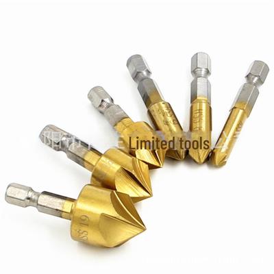 Set di smussatura per lavorazione del legno placcato in titanio: Coltello con impugnatura esagonale da 6 pezzi, alesatore per fori da 3 pezzi, svasatore da 12 mm/16 mm/19 mm.