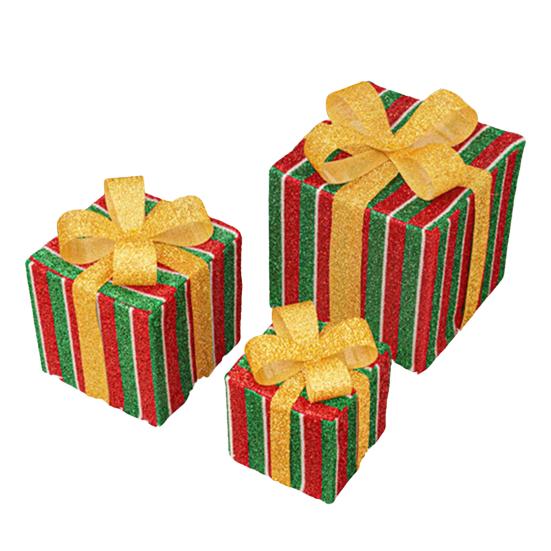 Christmas Light Gift Box Ornaments Set Holiday Cheer Glowing Lights Festive Holiday Tabletop Mantel Party Decor for Indoor Outdoor