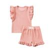 Girls' Ribbed 2-Piece Set - Solid Color Top & Pants