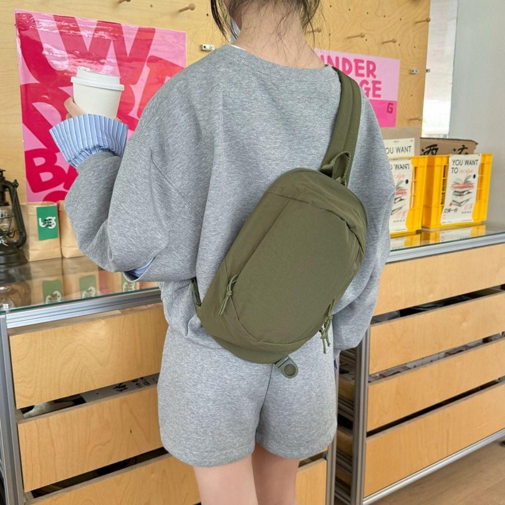 Large Capacity Sports Crossbody Bag Solid Color Outdoor Chest Bag Nylon Shoulder Bag  Hiking