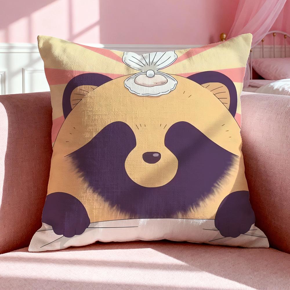 Animal T-Tanuki Cushion Cover Breathable Linen Pillowcase Summer Odorless Eco-Friendly Invisible Zipper Washable