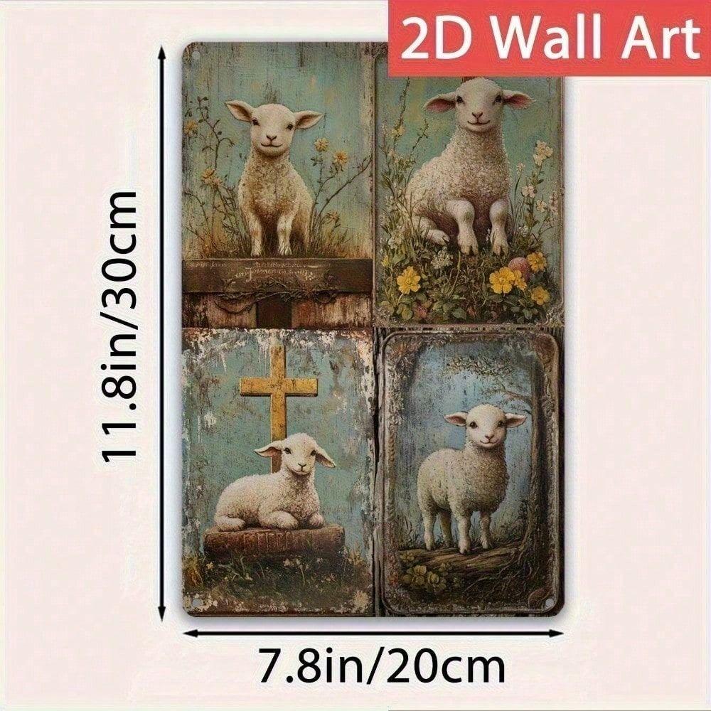 Vintage Metal Sign Lamb for Home and Garden No Drilling