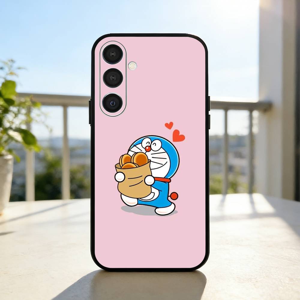 Cute Fat D-Doraemon Blue white Phone Case For Samsung A73,A21s,A22,A31,A32,A52,A53,A71,A80,Soft Black Shell