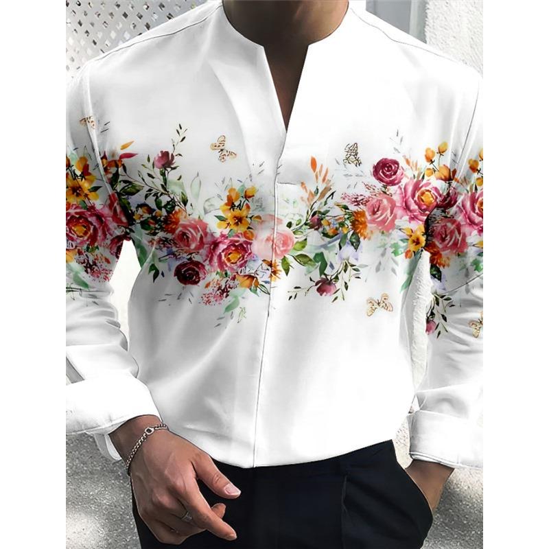 Men s Long Sleeve Shirt Floral Pattern Outdoor Street Long Sleeve Printed Clothing Fashion Streetwear Casual S