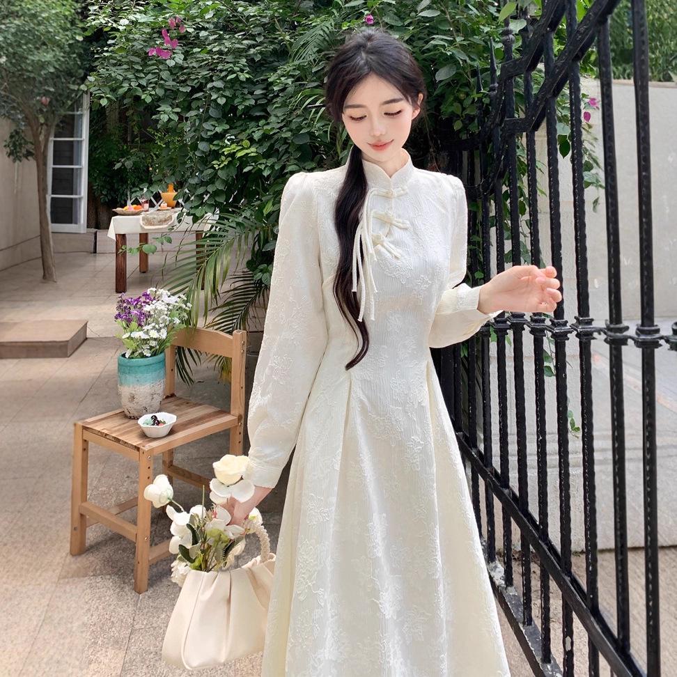 Elegant Spring/Autumn Chinese Style Long Dress - Women's Plus Size Slimming Qipao