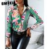 GMXIA Women's Fashion Casual Solid Color Print Long Sleeve POLO Neck Blouses & Shirts