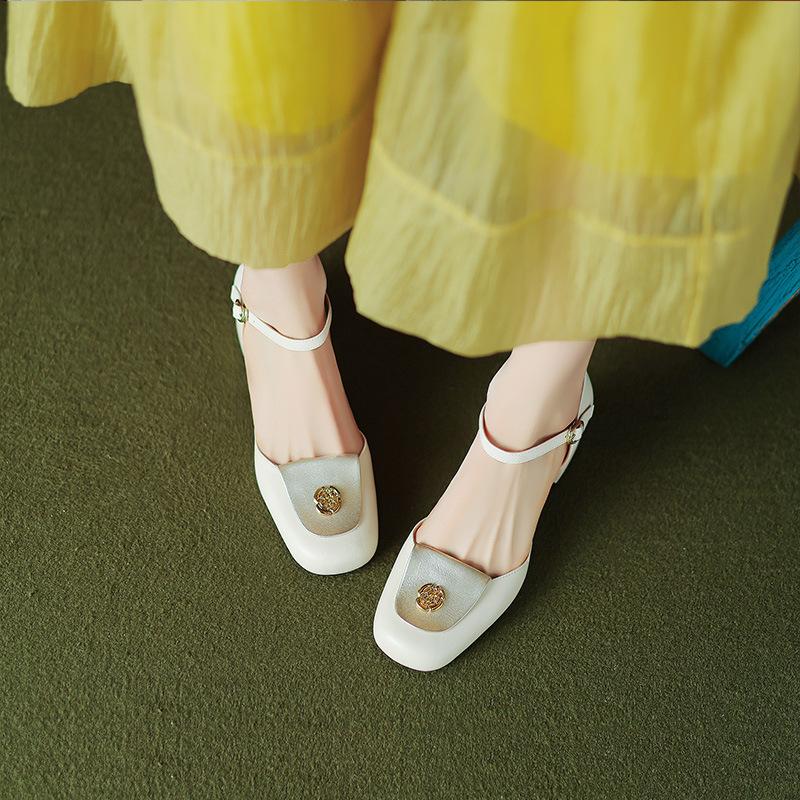 

Босоножки Baotou женские 2025 новые летние туфли Мэри Джейн с вырезами на толстом высоком каблуке 40