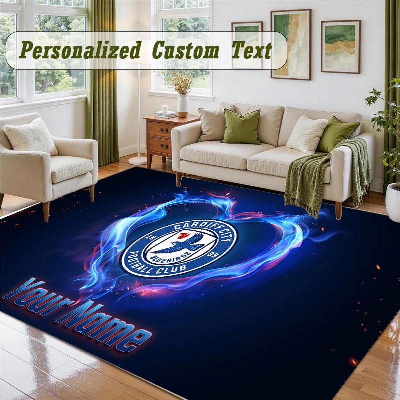Crystal Velvet Square Rug Custom NameCardiff City Pattern Non Slip Home Floor Decor Rug