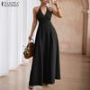 ZANZEA Women Casual Lace Up V-Neck Straps Backless Slip Dress