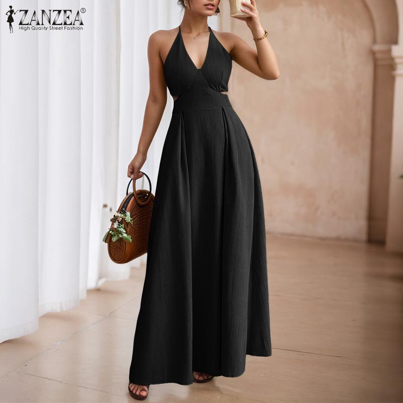 ZANZEA Women Casual Lace Up V-Neck Straps Backless Slip Dress