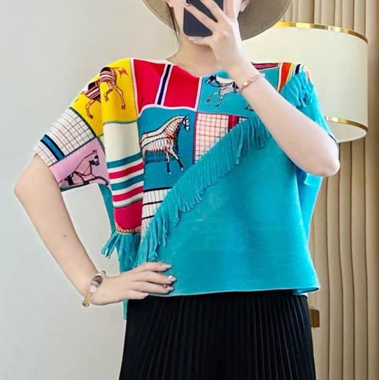 Damen Plissee Locker Geschnittenes Kurzarm Top - Frühling/Sommer 2025 Koreanischer Stil