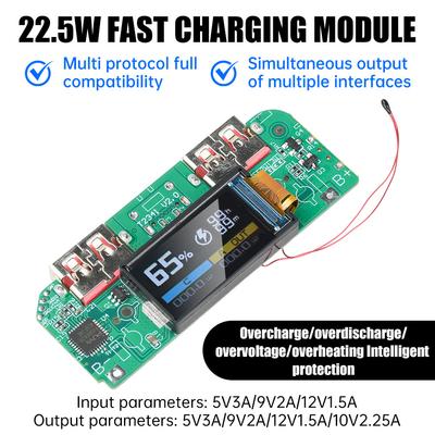 22.5W Hızlı Şarj Modülü TFT Renkli Ekran Dijital Ekran Hızlı Şarj Mobil Güç Kartı Üçlü Lityum Pil için