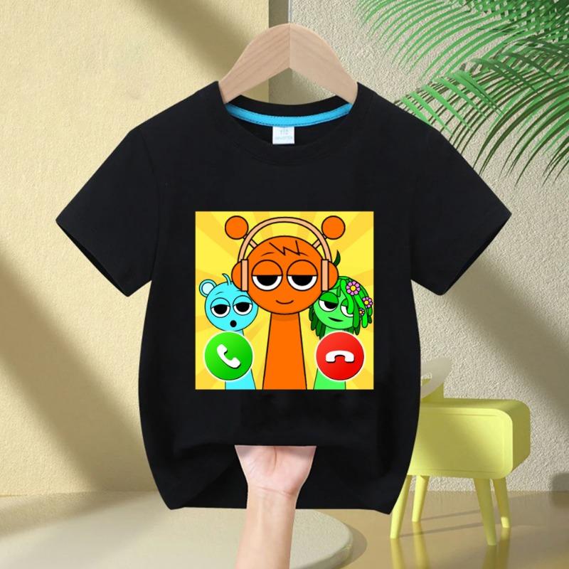 2026 Summer Short-sleeved Sprunki Cute Fashion Top Boys Girls Comfortable Round Neck Pure Cotton T-shirt Children's Sprunki Gift