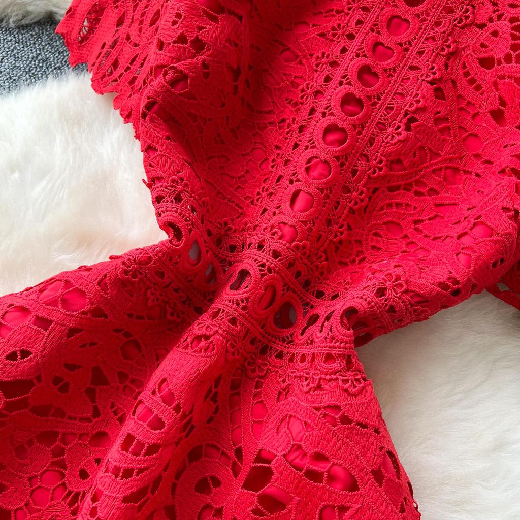 Sommer Frauen Elegante Aushöhlen Spitze Stickerei Party Kleider