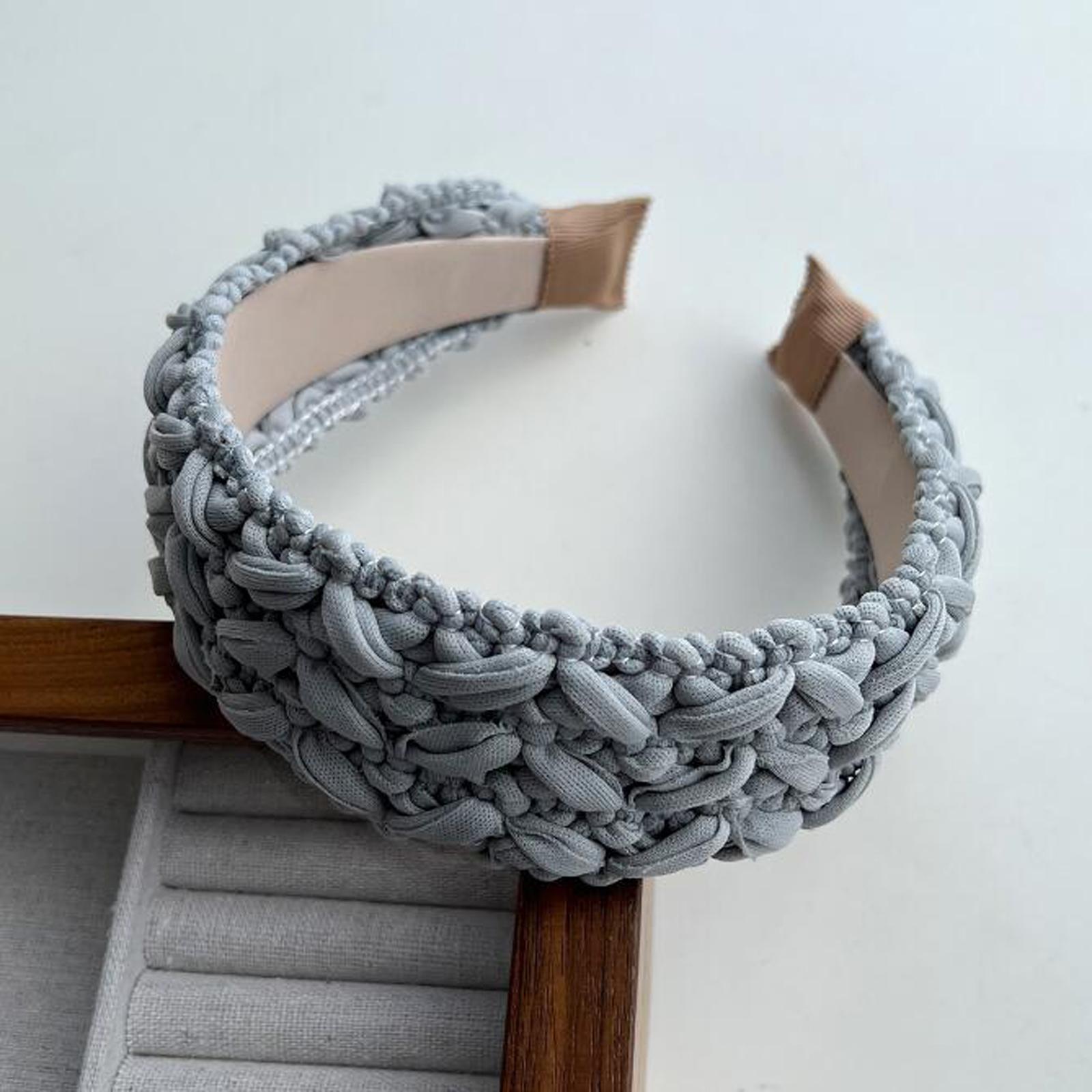 

Новая Мода Женские Аксессуары для Волос Широкий Боковой Плетеный Тюрбан Однотонный Вязаный Головной Убор Ручной Работы Повязка на Голову