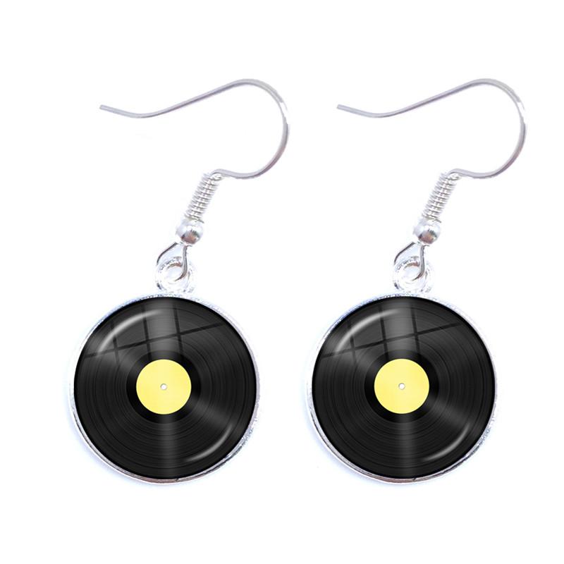 Retro CD Record Drop Earring Disc Classic Music Gramophone Record Glass Cabochon Earrings Gift for Music Loves