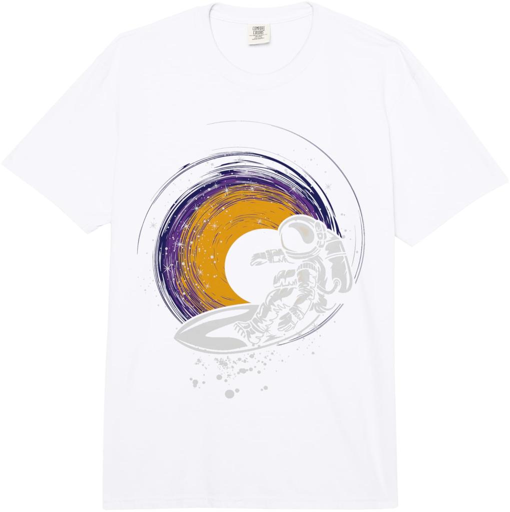 Astronaut Surfing Galaxy Space Graphic Tee Casual Short Sleeve Cotton TShirt for Men
