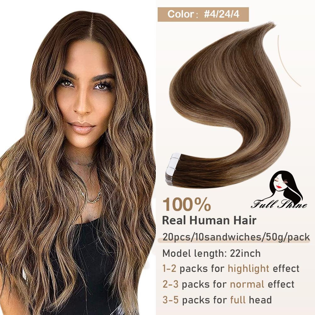 Full Shine Tape in Hair Extensions Remy Human Hair Balayage Highlights Natural Hair For Salon