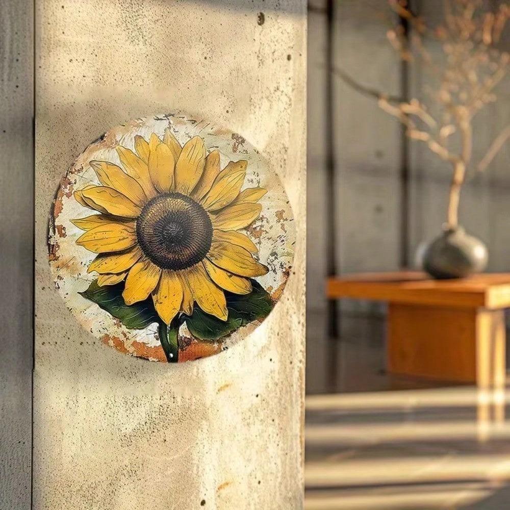 Couronne de tournesol vintage Décoration murale en métal Décoration en aluminium imperméable et durable