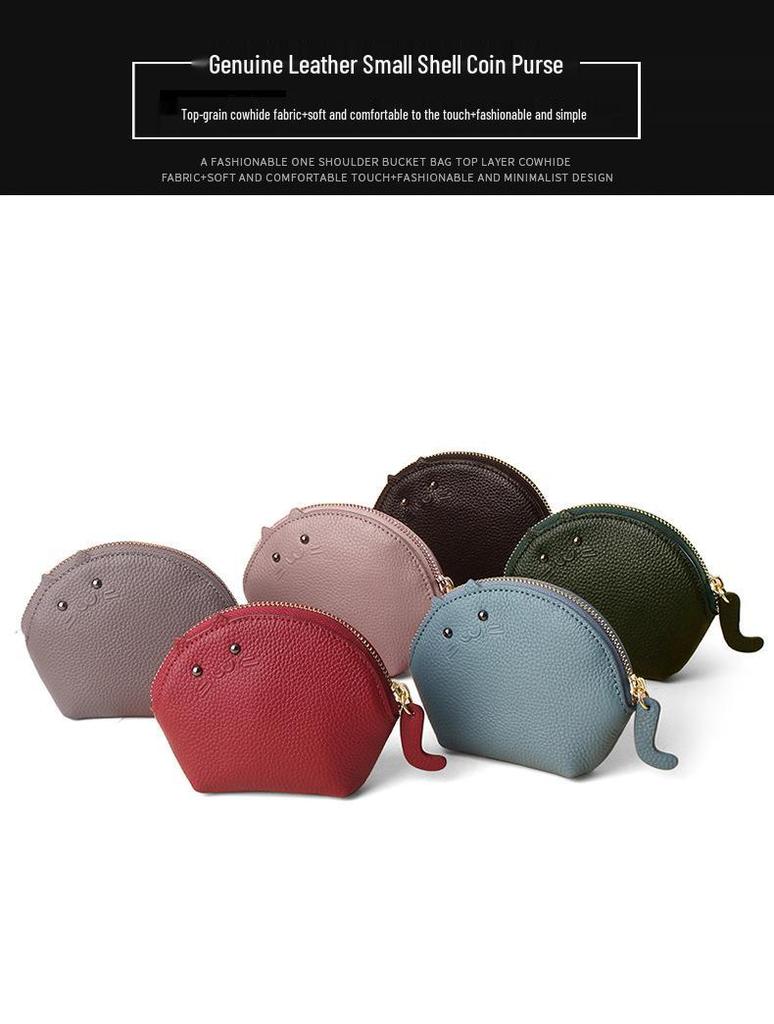 Women's Cowhide Wallet: Creative Mini Coin and Key Pouch for Ladies and Students