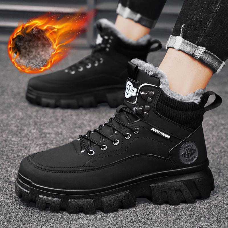 Herren Winter Fellgefütterte High Top Wander-Sneaker Outdoor Slip-on Lässige Taktische Stiefel Schnür-Stiefeletten Warme Schneestiefel Kurze Stiefeletten