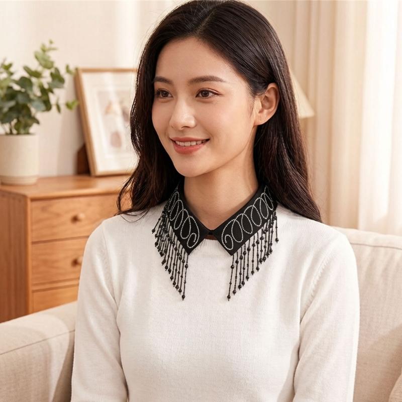 Elegant Beadwork Fringe Detachable Collar Fashion Accessory For Women And Girls Stylish Neckpiece Decorative Neckwear