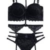 Women Lingerie Set Fashionable Elegant Lace Bra Panty Garter Belt Set Sleepwear for Wedding Night Black L
