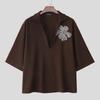 INCERUN Oversized Men 3/4 Sleeve Embroidery Texture Casual Loose T-shirts Tops