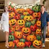 1 Stück Halloween-Kürbis-Thema, orange-grüne Flanelldecke, weich, geeignet für Sofa, Bett, Büro, Ganzjahresgebrauch.