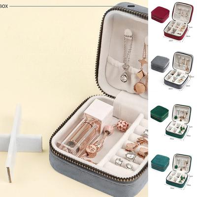 Solid Color Velvet Zipper Jewelry Box Jewelry Display Earring Organizer Necklace Ring Case  Travel