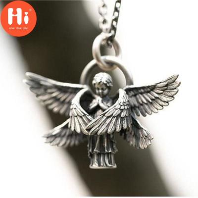 Hi Classic Angel Pendant Necklace Handmade Seraphim Prayer Pendant Long Chain Neck