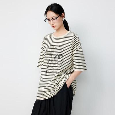 Women's Loose Retro Striped Short Sleeve T-Shirt