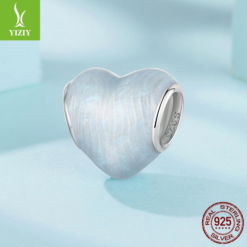 Heart Of The Ocean S925 Sterling Silver Beaded Texture Design Sense Love Diy Bracelet Bead Accessories
